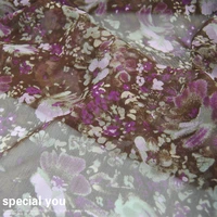silk georgette chiffon fabric dress brown purple flower light skirt shirt diy patchwork tissue