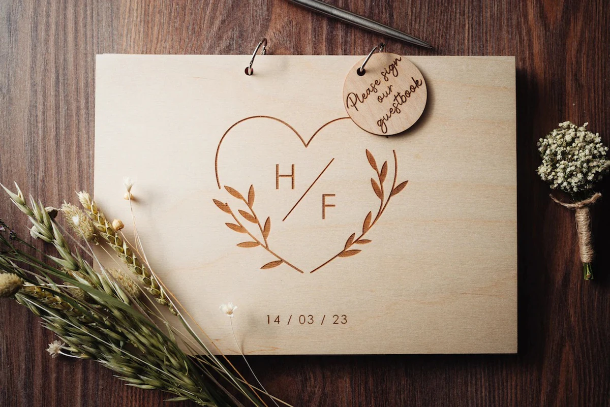 

Heart Wedding Guest Book,Guest Memory Book,Wedding Album,Personalised Guest Book,Wooden Guest Book,Guest Log Wedding Book