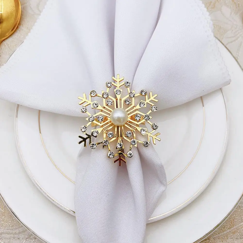 

6Pcs/Set Exquisite Napkin Ring Visual Effect Alloy Creative Snowflake Shape Napkin Clip for Kitchen Napkin Ring Napkin Clip 2021