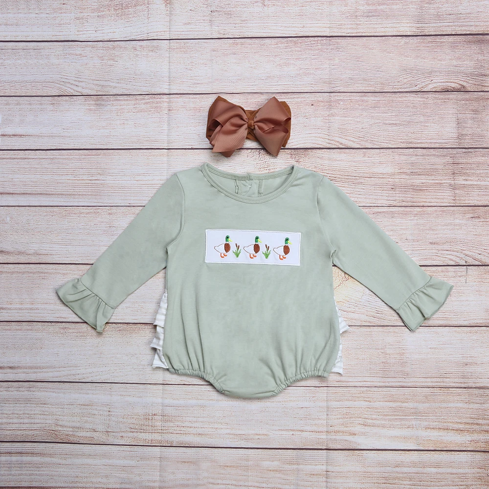 

Baby Girls Clothes Suit Set Light Green Ducks Romper Newborn Infant Long Sleeve Jumpsuit Toddler Baby Romper For 0-3T Spring