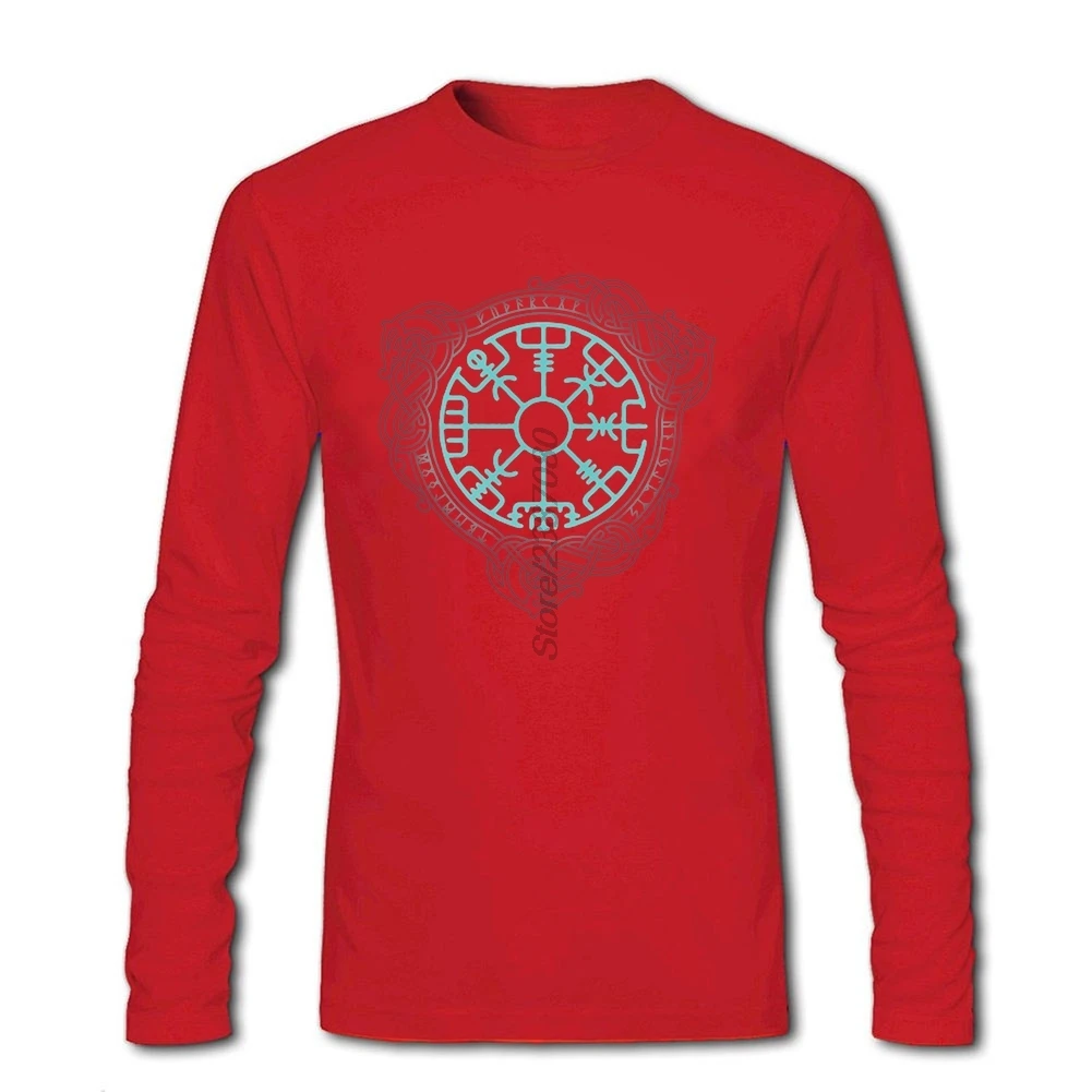 Викинги Футболка хлопок с длинным рукавом Пользовательские Vegvisir Мужская футболка Pop Crazy мужские рубашки