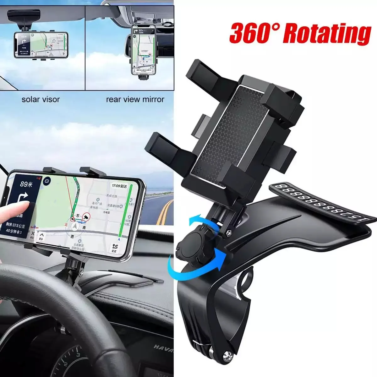 

360° Clip On Dashboard Mobile In Car Phone Holder Mount Stand Cradle For IPhone For Samsung For Huawei
