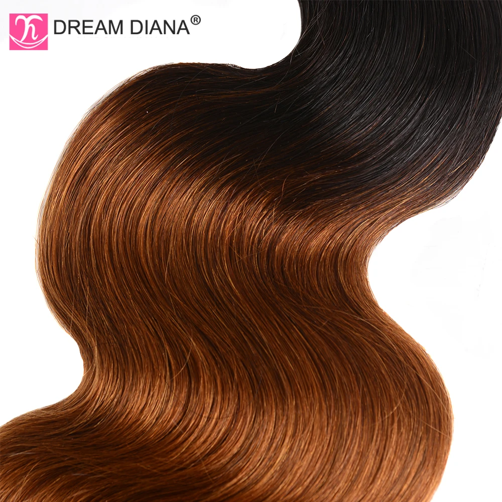 DreamDiana Ombre Малазийская волна тела с закрытием двух тонов 1B 30 1"-26" L Омбре пучки волос Remy с закрытием человеческих волос
