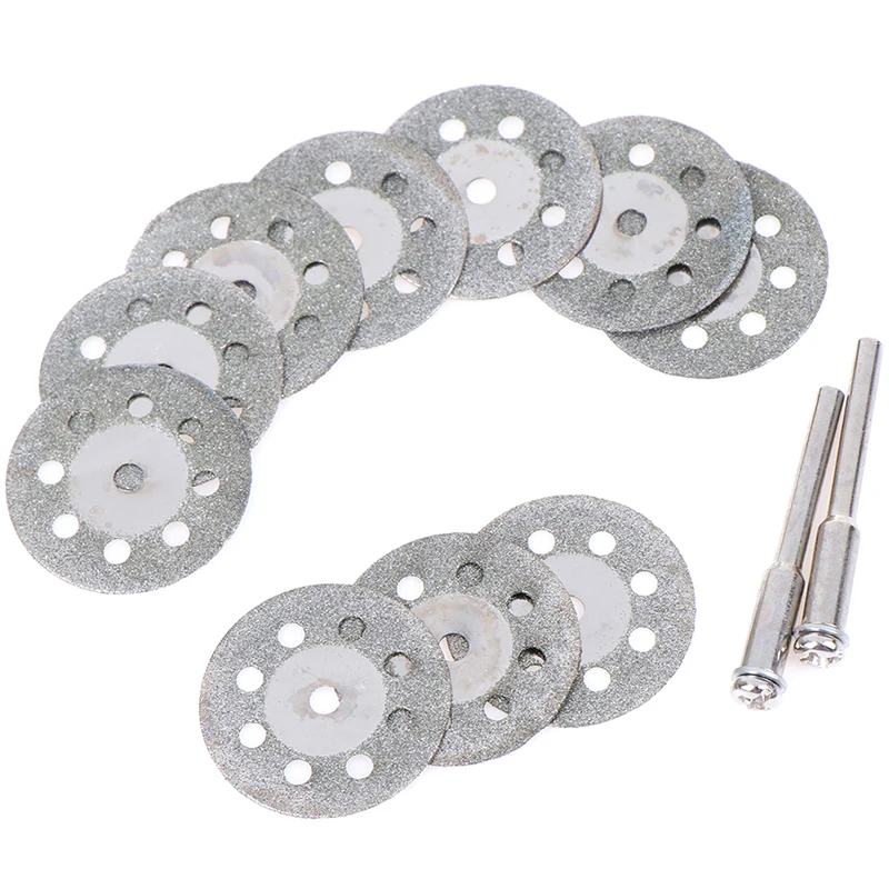 

10pcs/set 25mm Mini Diamond Saw Blade Silver Cutting Discs With 2X Connecting Shank For Dremel Drill Fit Rotary Tool