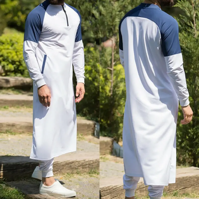 White Men Dubai Thobe Islamic Muslim Clothing Qatar Robe Kaftan Maxi Dress US | Мужская одежда