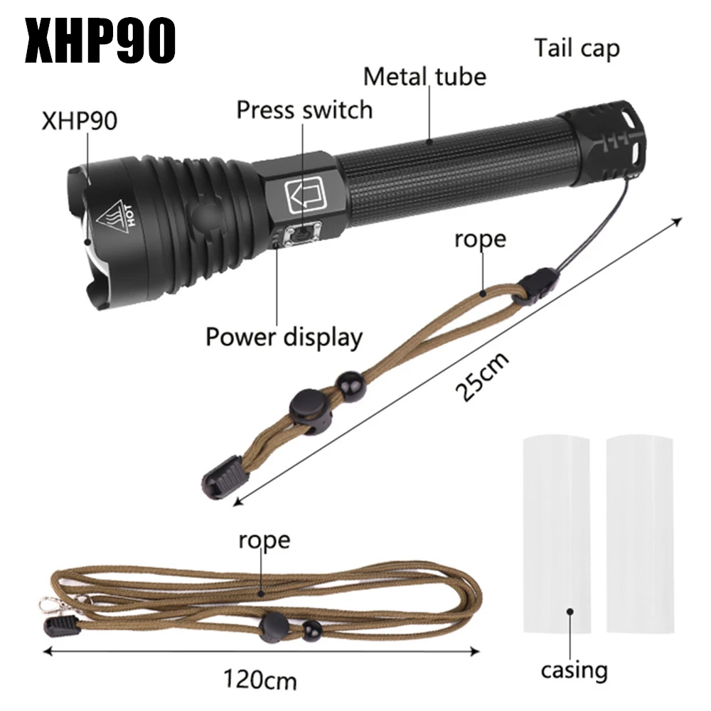 Светодиодный фонарь XHP70.2 XHP90 с зарядкой от USB Мощный тактический XHP70
