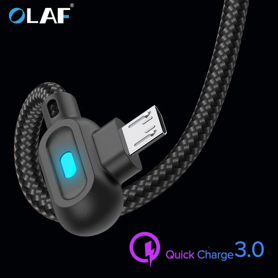 Зарядный кабель OLAF Micro USB/Type C/Lightning 90 градусов 0.25/1/2 м|Кабели для мобильных