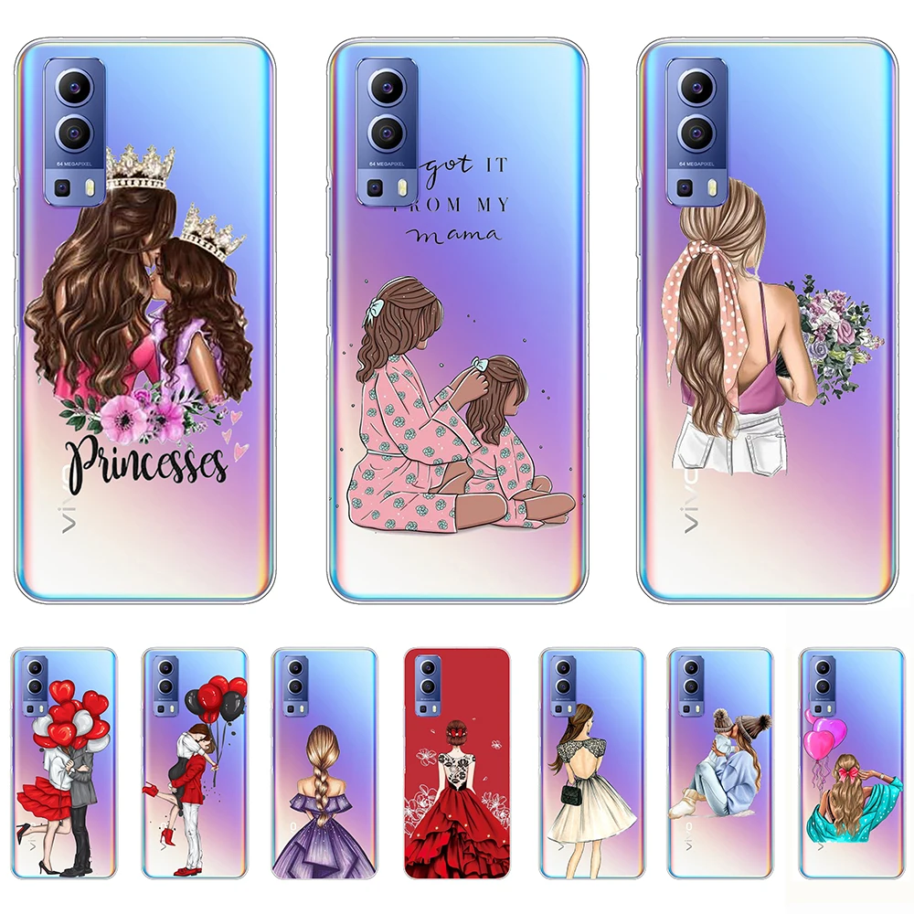 

Silicon Case for vivo Y72 5G Cartoon Fashion Women's Luxury Cover on vivo Y72 5G Shell Cover Anti-knock Parent-child Personality