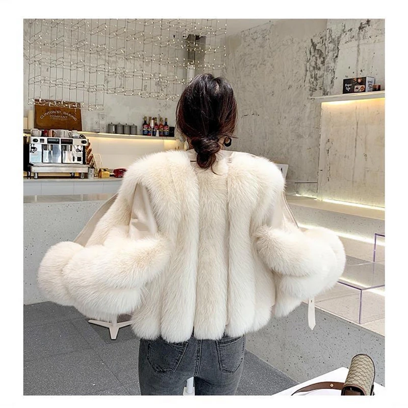 2021 New Skin Thin Jacket Ms. Fox Fur Coat Female Motorcycle Model Leather FashionShort Coat Women's Coat Fur Jacket Fox Fur