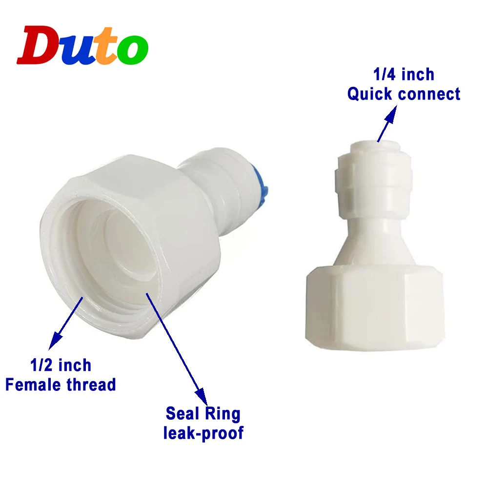 

Free Shipping Reverse Osmosis Coupling 1/2 inch screw thread TO 1/4 inch OD Hose quick Connector RO Water Plastic Pipe Fitting