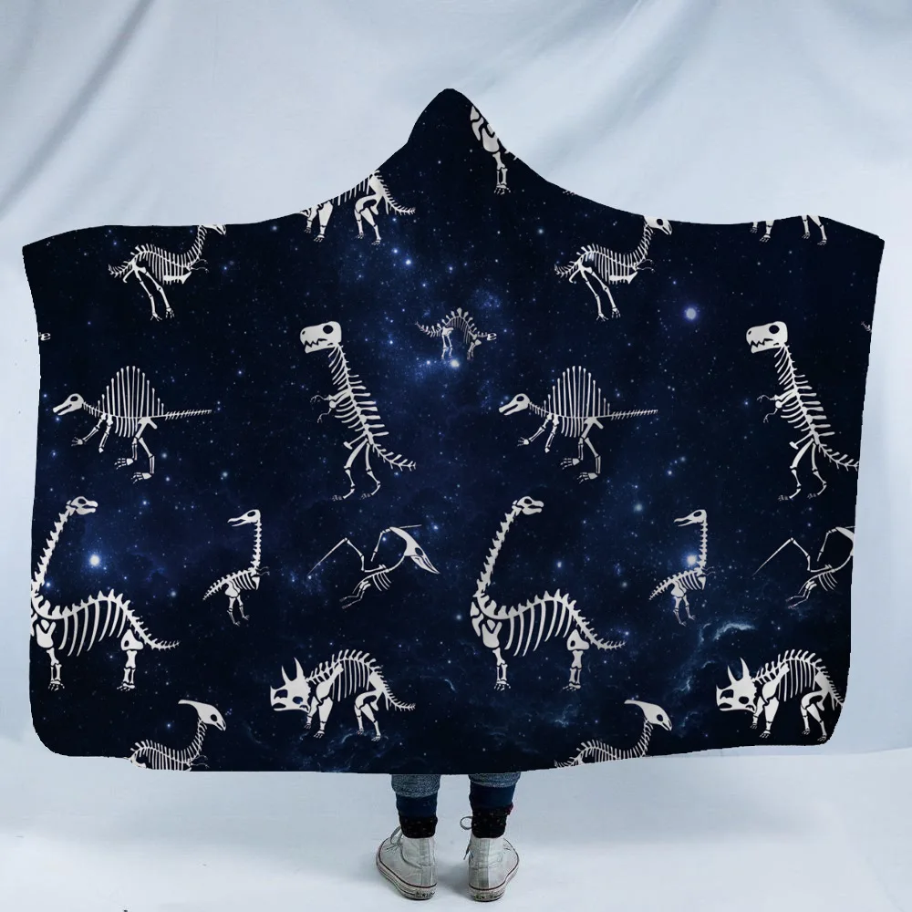 Dinosaur Octopus Printed Hooded Blanket Soft Home With Cap Warm Wool Velvet Camping Travel Anime | Дом и сад