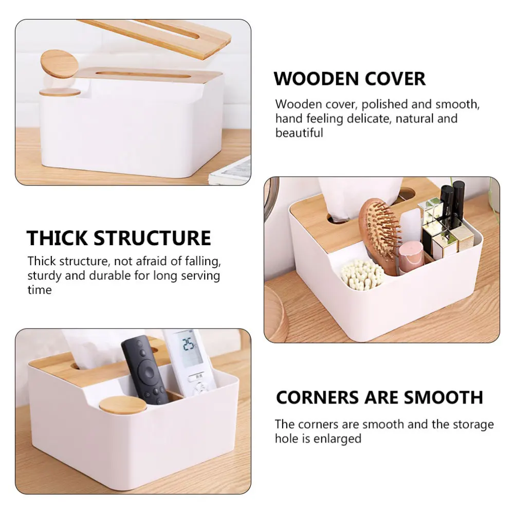 

1Pc Tissue Box Remote-control Storage Case Sundries Storage Organizer (White)