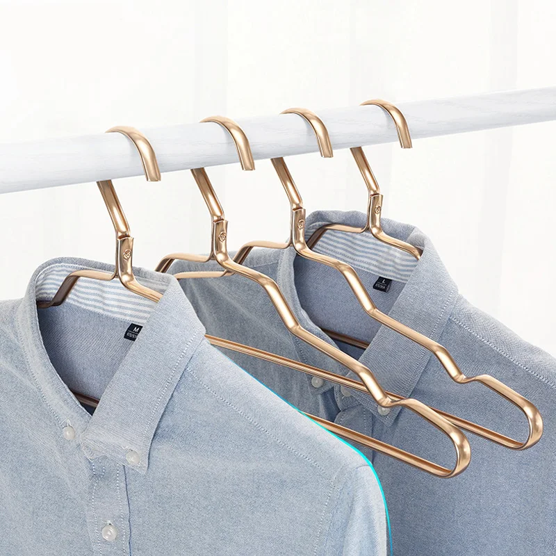 

5pcs Aluminium Alloy Clothes Rack Anti-slip Seamless Coat Drying Metal Hangers Wardrobe Space Saver Coat Clothing Organizer Rack