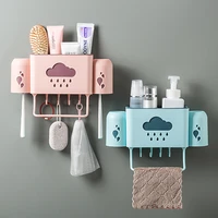 toothbrush holder toothpaste dispenser spoon cup organizer hang towel cloth set strong paste on wall for home bathroom toilet