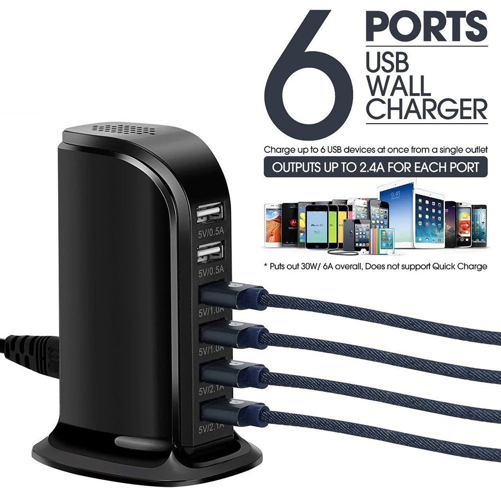 

Quick charge 6-Port USB Charging Station Multiple Power Socket Smart Phone USB Charger for iPhone Samsung Xiaomi Desktop Charger