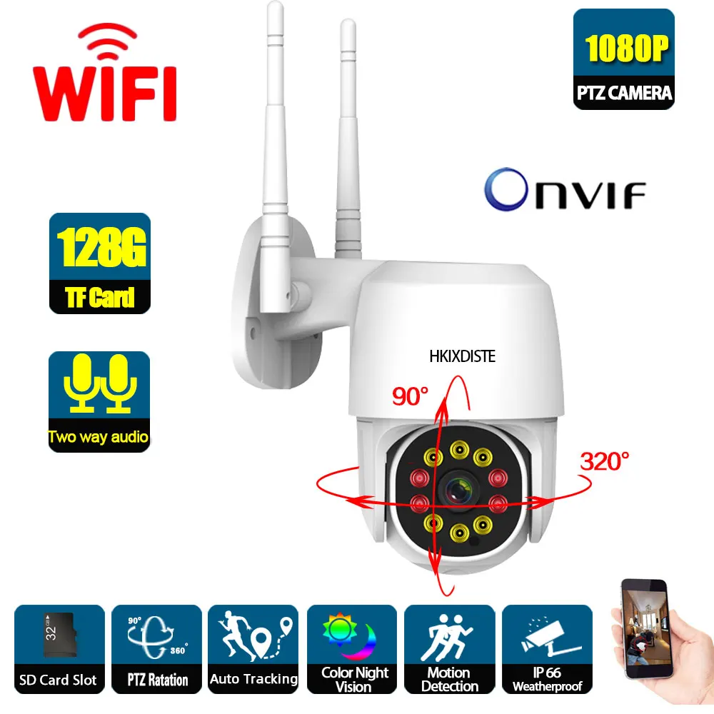 

CCTV Security 1080P PTZ IP Camera Auto Tracking Outdoor Waterproof Color Night Vision Wrieless Wifi Video Surveillance Camera