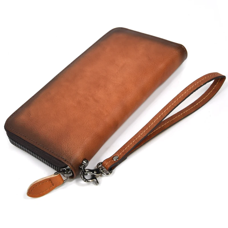 Длинный кошелек из натуральной кожи для мужчин и женщин кожаный с ремешком на