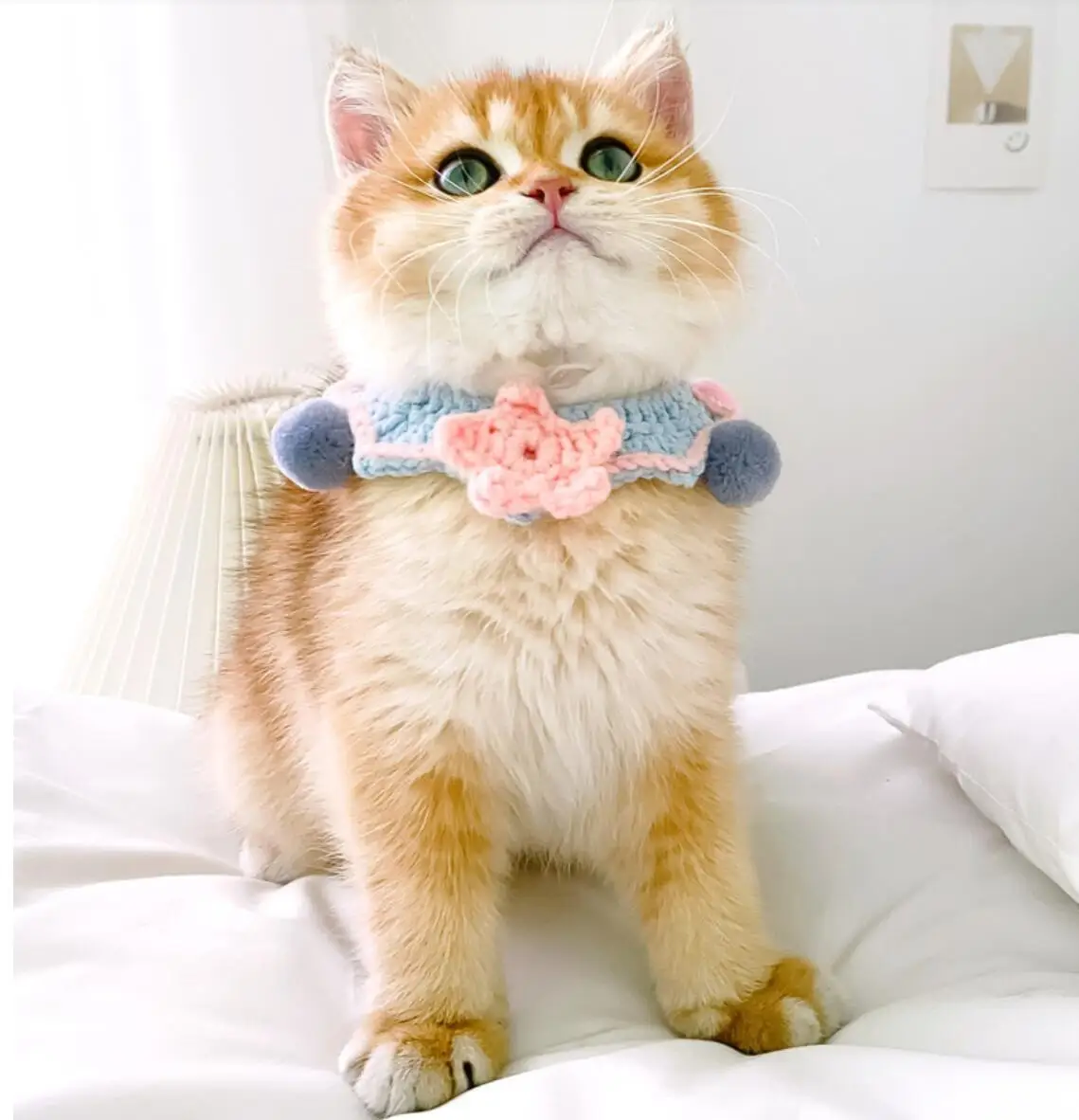 

Cat Collar Woolen Dog Bandana Sweet Bowknot Pet Necklace Manual Cat Scarf for Small Cats Pink Kitten Accessories