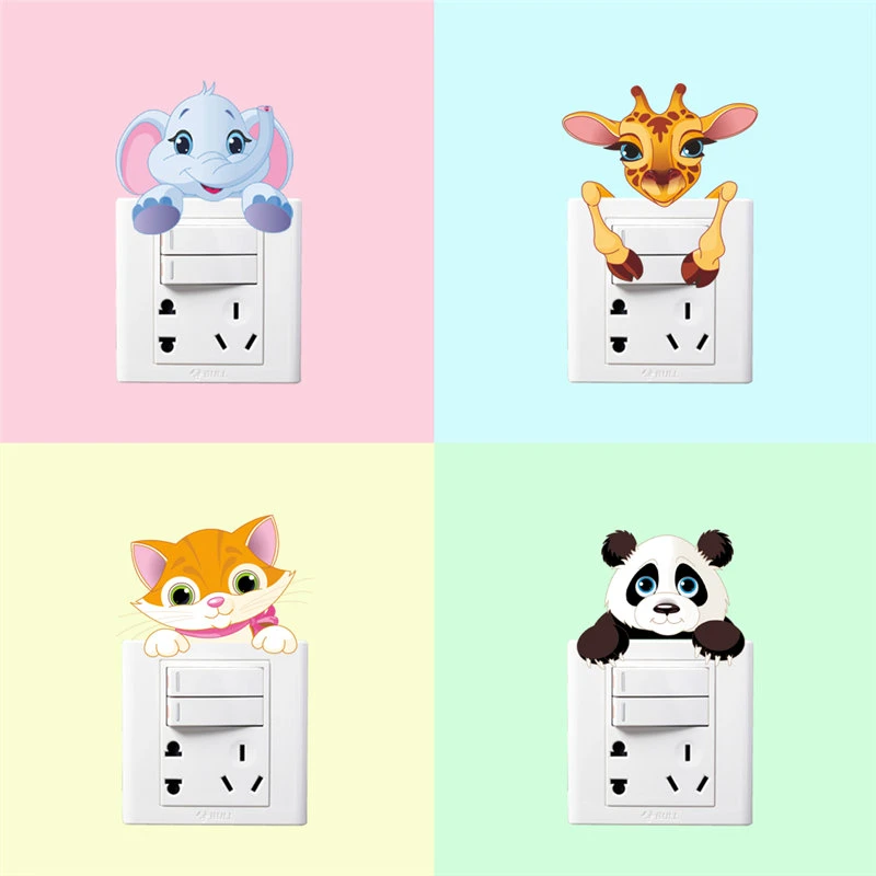Cute Animals Elephant Cat Panda Giraffe Light Switch Sticker Remoable Wall For Kids Baby Nursery Home Decal Murla Decor | Дом и сад