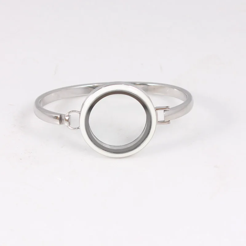 Круглый браслет-медальон из нержавеющей стали с кристаллами и эмалью 30 мм 7/8