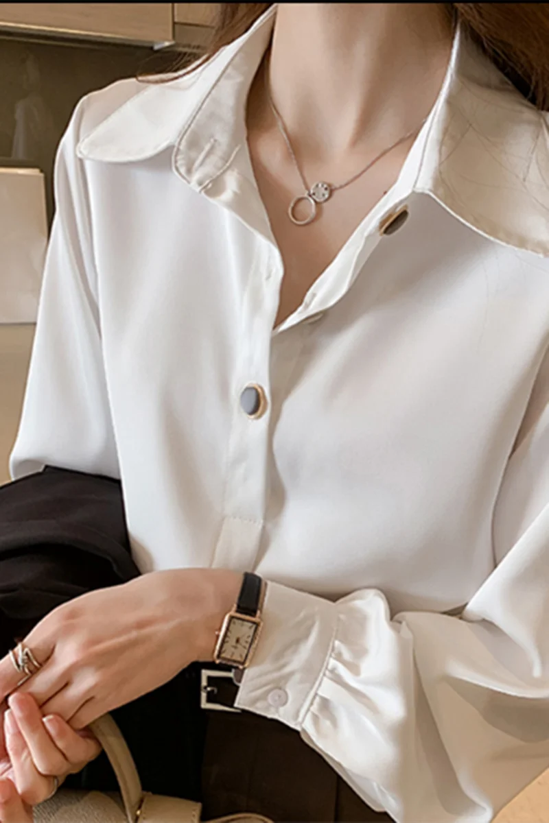 

White Professional Shirt Women's Early Autumn New Long Sleeve Temperament Chiffon Shirt Light Ripe Drape Design Top Minority
