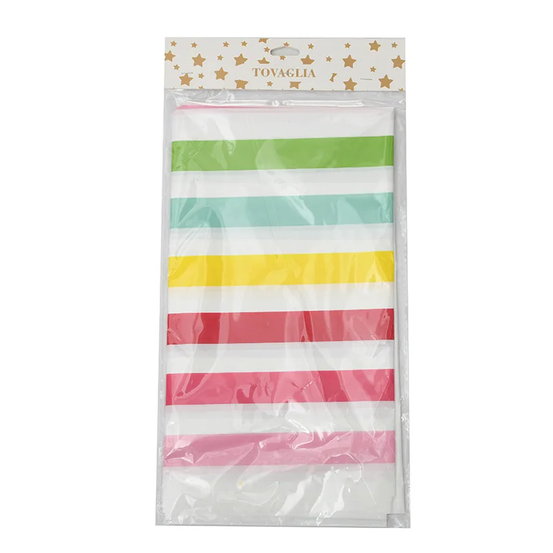 

Children's Birthday Party Tableware Disposable Colorful Gold Rim Striped Dessert Table Layout Cake Plate Tablecloth Napkin Set