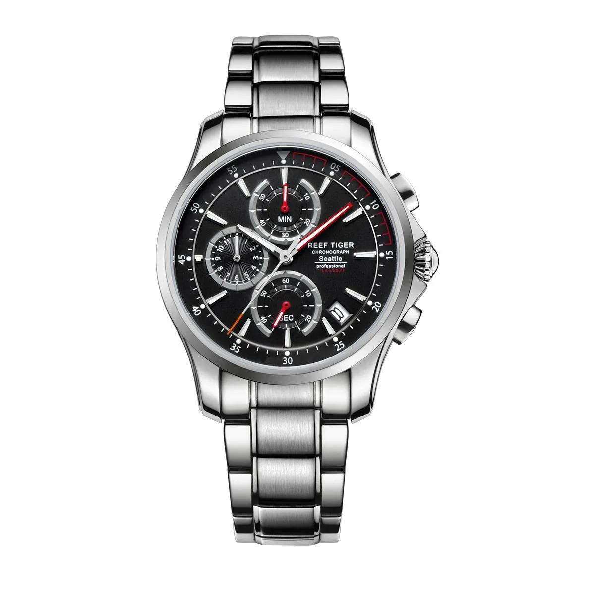 Часы мужские кварцевые с хронографом водонепроницаемые сапфировым стеклом -