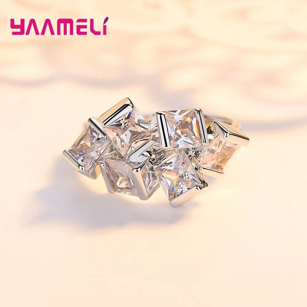 Настоящее 925 пробы серебряные кольца блестящие прозрачные кубический цирконий