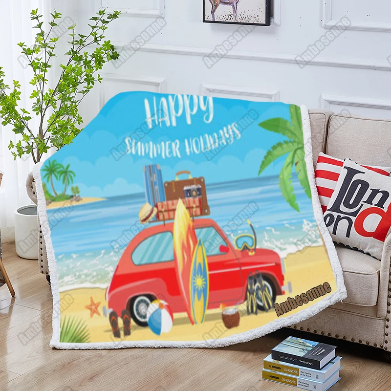 

Летнее праздничное одеяло Happy Summer, летнее одеяло для детей и взрослых, одеяло для кровати, дивана, одеяло, одеяло для пикника на открытом возд...