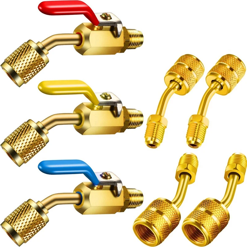 

Promotion! 7 Pcs Air Conditioning Refrigerant Angled Compact Ball Valve, 1/4 Inch SAE For R410A R134A AC HVAC,For Mini Split Sys