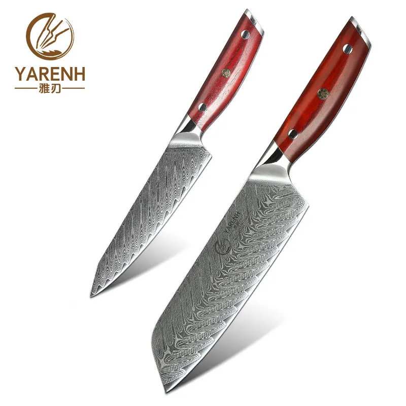 KTF - RW - 2P YARENH набор кухонных ножей из 3 предметов, японский профессиональный нож для приготовления суши сантоку, нож шеф-повара, 67 слоев, набор дамасских ножей, ручка из розового дерева - Цвет: KTF - RW - 2P