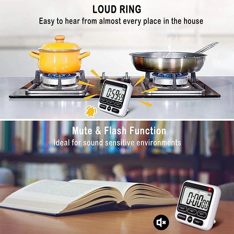 Digital Kitchen Timer with Mute/Loud Alarm Switch ON/OFF 12 Hour Clock &amp Memory Function Count Up Down fo | Дом и сад