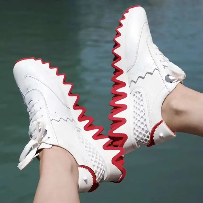 

New Mens Red Bottom casual shoes Rivet Ears Fashion Leather Top Quality Womens Flat Bottom Casual Shoes For Party Lovers EU36-45