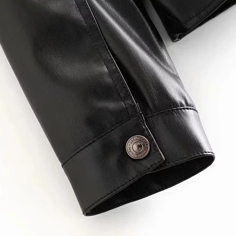 2019 New Autumn Women Pu Leather Jacket Outwear Coat Turn Down Neck Loose Black Single Breasted With Buttons And Pockets Ladies | Женская