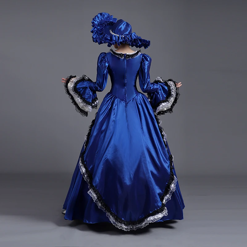 

Blue Renaissance Masquerade Gown Victorian Royal Queen Princess Ball Gown Dress Theater Costume