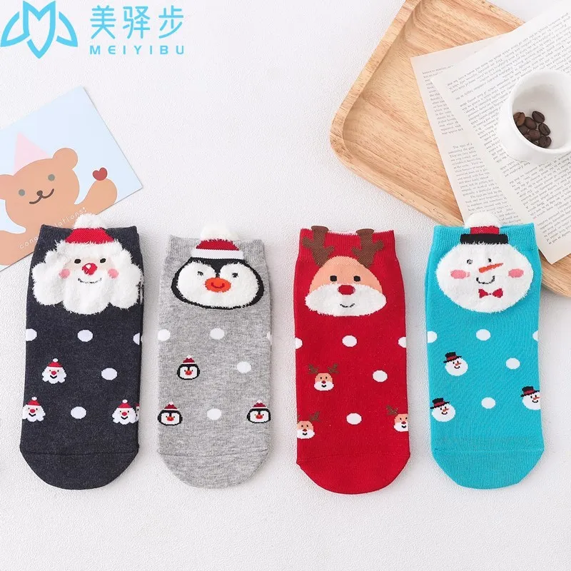 12 Pairs Per Set Socks Christmas Lovely Women Socks Personality Three-dimensional Cotton Boat Socks Red Socks Wholesale