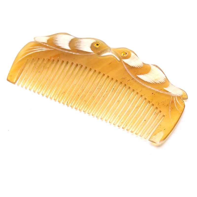 

1 PCS Luxury Natural Horn Hair Comb Handcraft With Mandarin Duck Carvings Handle Beauty Hot Selling