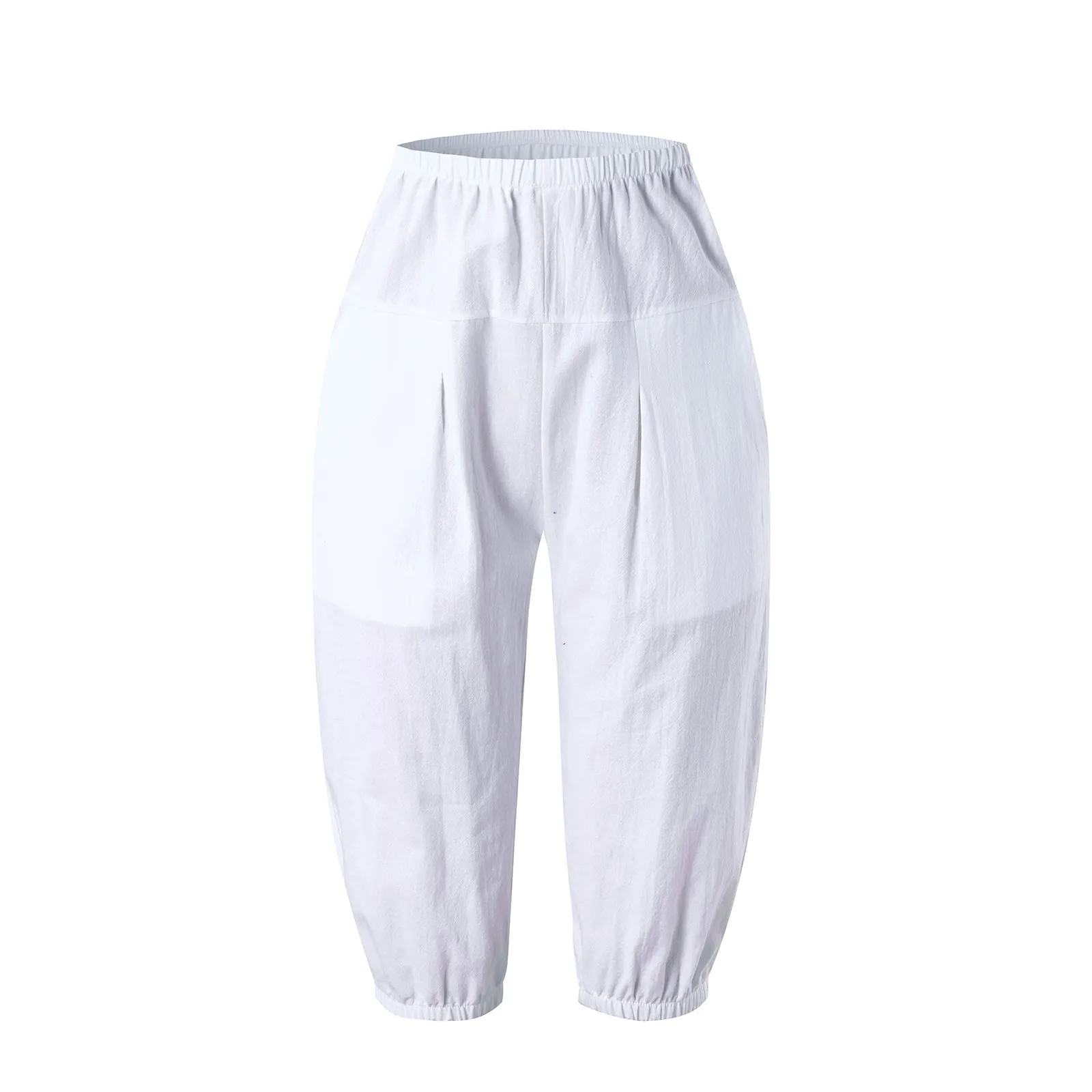 

2021 Summer Chiffon Short pants loose black/White wide-legged trousers knee-length elastic waist women fashion capris pants