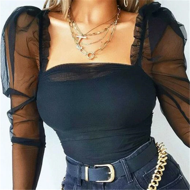 Пикантная женская блузка рубашка повседневный Топ однотонная сетчатая