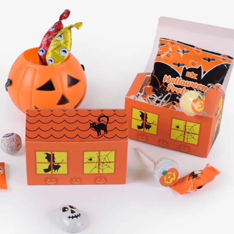 Hot sale new 10pcs orange /deep purple fashion Halloween horror house nougat candy box spot creative baking package | Дом и сад