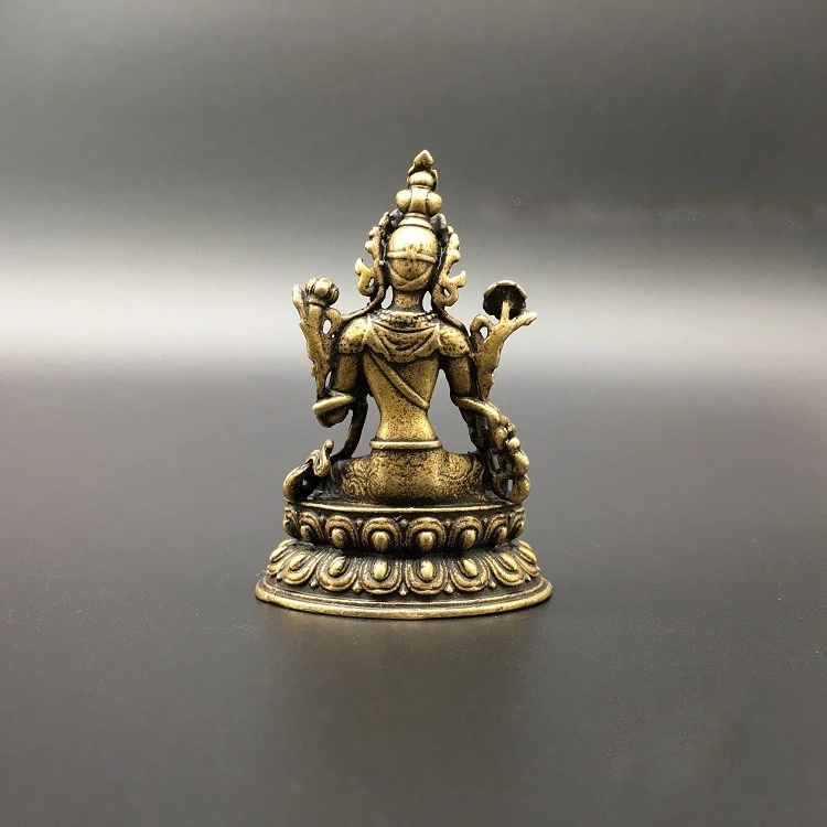 Коллекция китайские медные резные зеленые статуя Будды Бодхисаттва изысканные