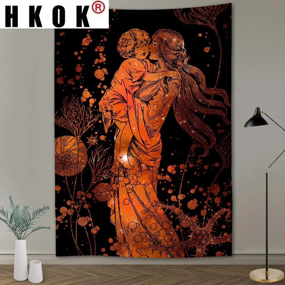 

HKOK Tarot Tapestry Hippie Black and White European Medieval Divination Tapestry Mysterious Gothic Living Room Dorm Decor