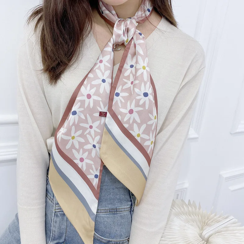 

2020 Fashion Kerchief Silk Satin Neck Scarf For Women Print Hijab Scarfs Female Shawls And Wraps Scarves For Lady Bandana