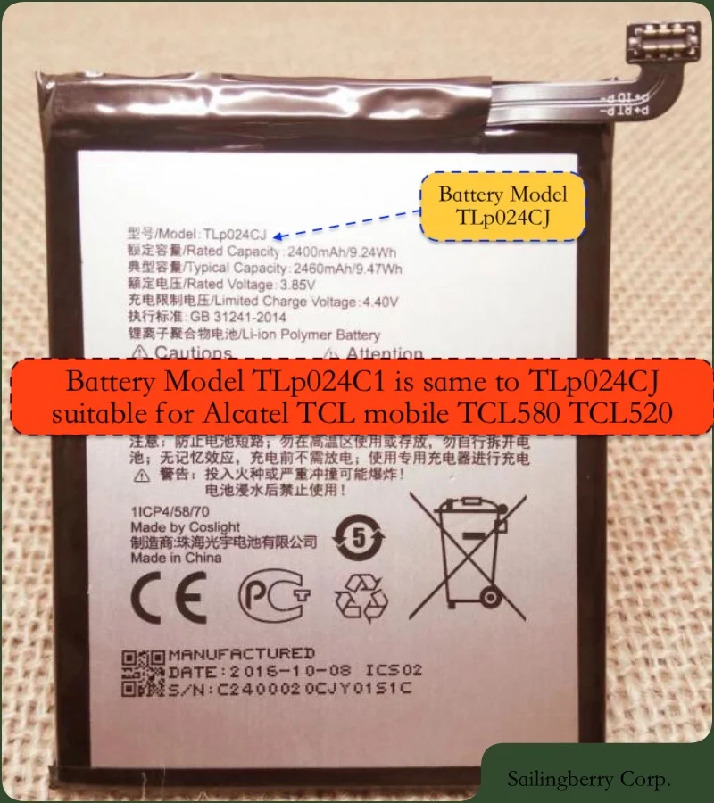 Аккумулятор подходит для Alcatel TCL Mobile с моделью батареи TLP024C1 TCL520 580 | Мобильные