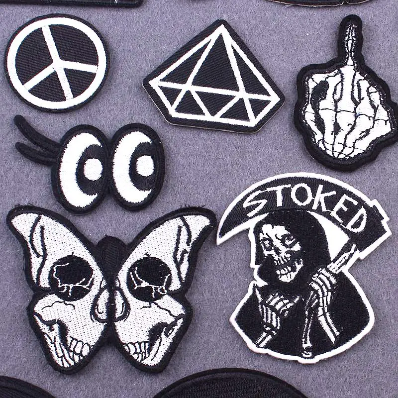 Черно белые нашивки для одежды вышитая нашивка аппликация Утюг на одежду DIY