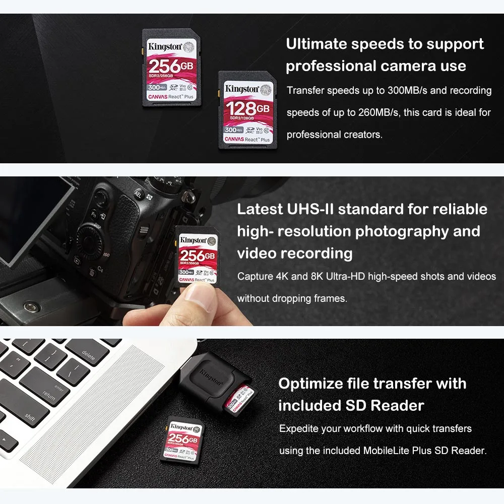 Карта памяти Kingston React Plus SD 32 ГБ SD-карта 64 128 256 макс. 300 МБ/с./с флеш-карта для