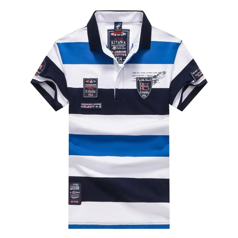 

Fashion men's polo shirt 2019 Summer clothing smart casual business polo hombre Tace & Shark 3D embroidery striped polos shirts