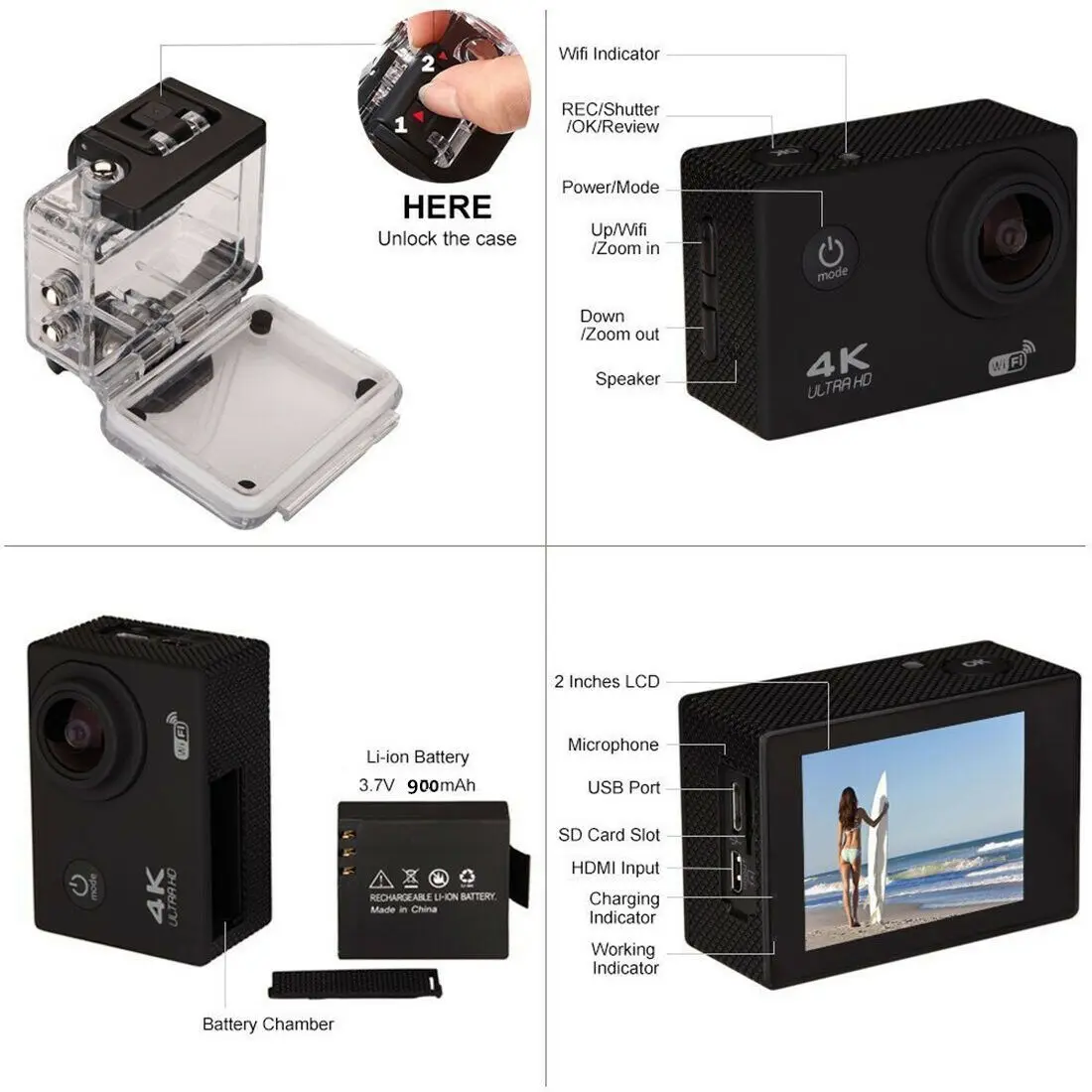 4K 16MP Wifi экшн-камера 1080P Ultra HD спортивная 30M Подводная Водонепроницаемая камера