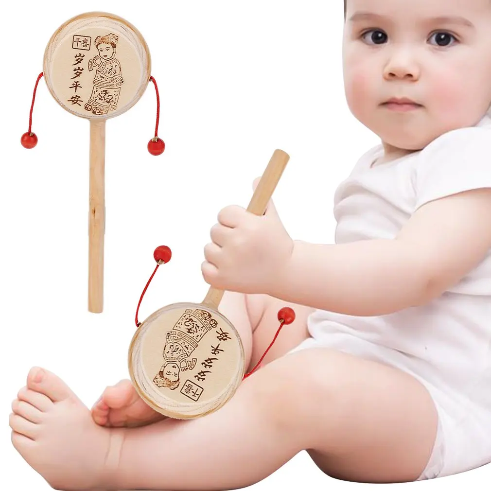 Hot! Baby Kids Child Wood Rattle Drum Instrument Child Musical Toy Chinese Styles New Sale