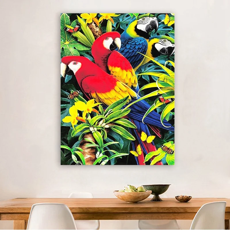 Алмазная вышивка с изображением попугая бабочки круглые камни животные алмазная